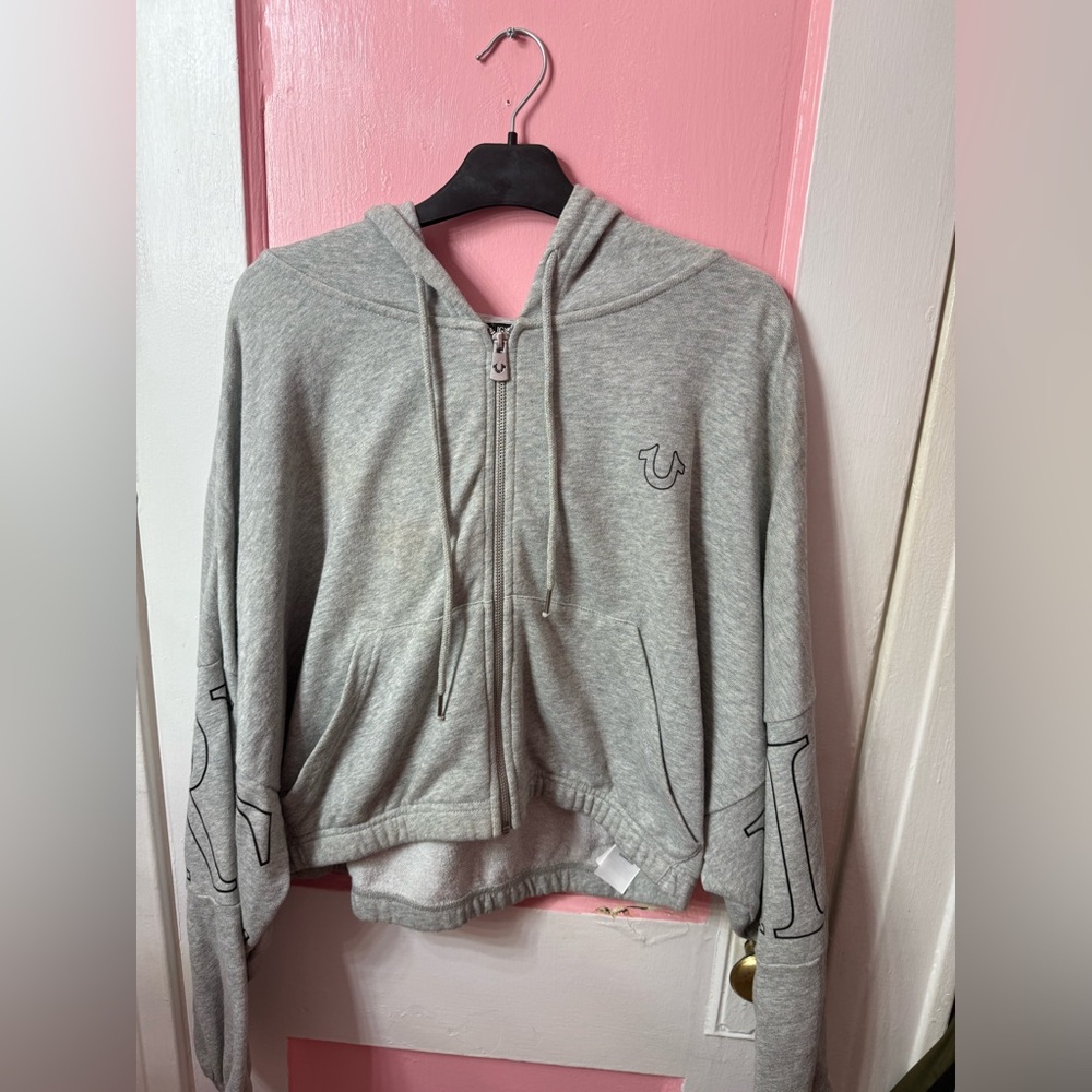 True Religion Cropped/Oversized Zip Up Hoodie